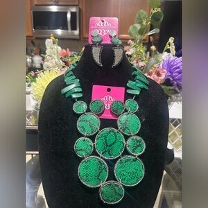 Sassy Jones - Tizan Elegant Green Jewelry Set w/two pairs of earrings